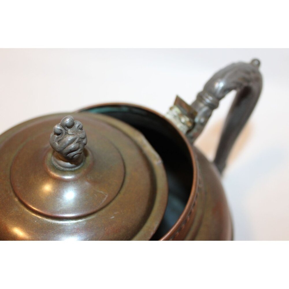 Vintage Copper & Pewter Teapot With Ornate Handle & Spout Hinged Lid Detached Co - Picture 6 of 14